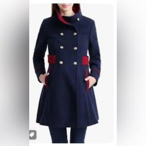 Kimi and Kai Navy Blue Pan Military Wool Blend Maternity Peacoat, Size M